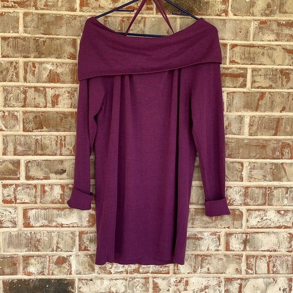 Torrid Purple Off-the-Shoulder Sweater with Elegant Draped Neckline - Picture 8 of 8